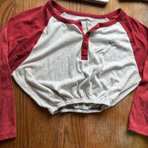 Nike Red and White Raglan Henley Cropped Top